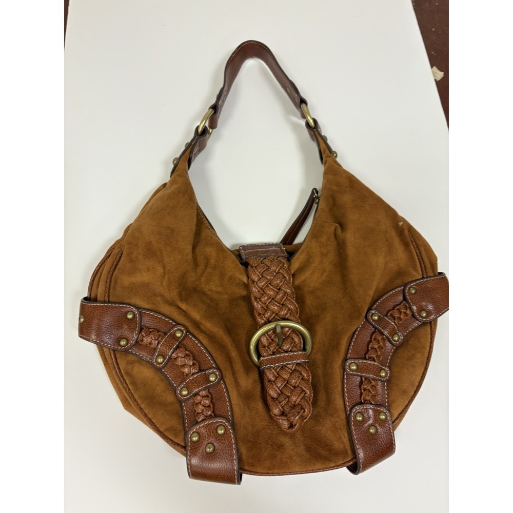 Y2K  Faux Camel Leather Brown Bag Purse Chunky Braided Handle Boho Chic